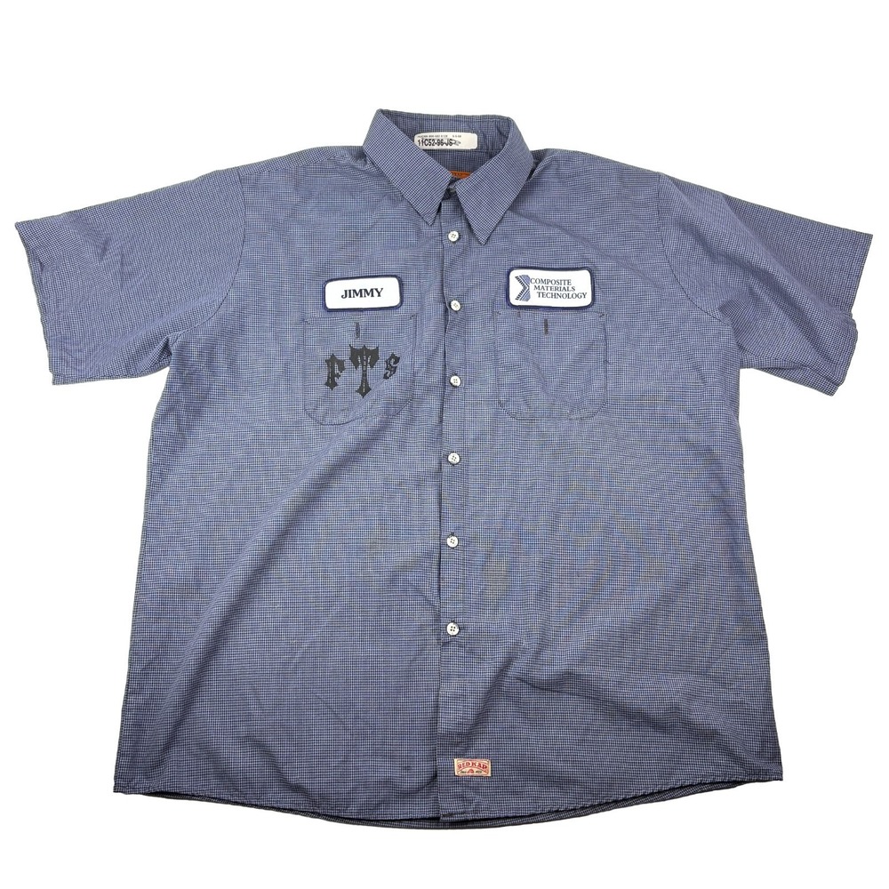 Full Throttle Saloon Short Sleeve‎ Button Up Shirt Mens Sz XL Blue White Check